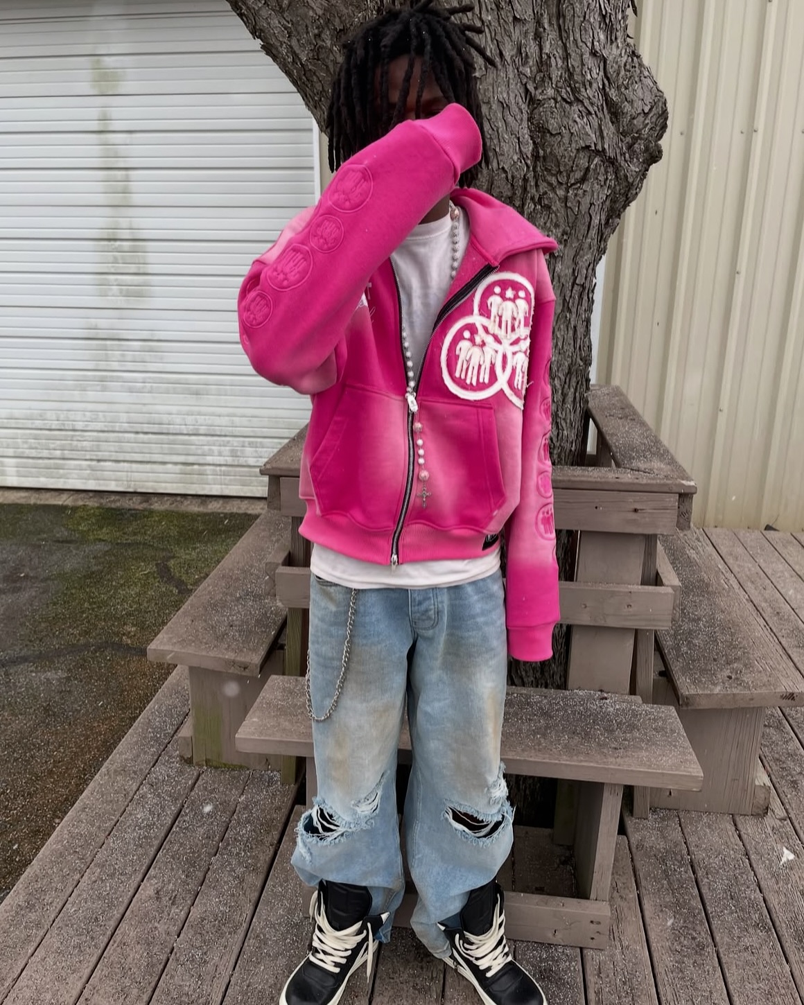 Pink Emblem Patch Hoodie